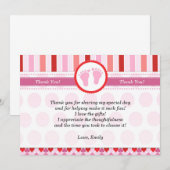 Roze rode strepen, babymeisjesschoeisel Hartelijk  Bedankkaart (Voorkant / Achterkant)