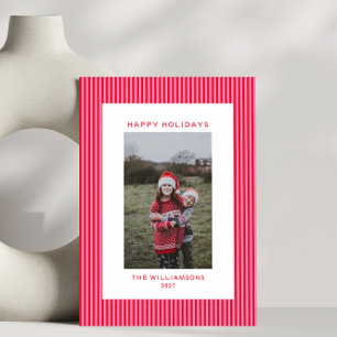 Roze Rode Strepen Festive Familie Verticale Foto Feestdagenkaart