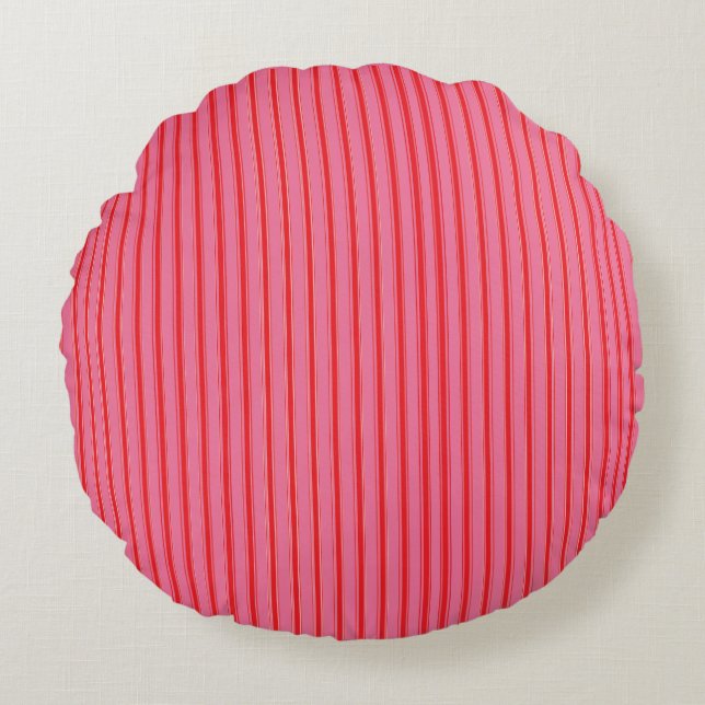 Roze Rode Strepen, Modern, Elegant Rond Kussen (Voorkant)