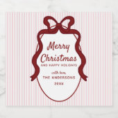 Roze & Rode Strepen & Strik Frame Kerst Bier Etiket (Enkel label)