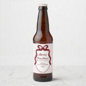 Roze & Rode Strepen & Strik Frame Kerst Bier Etiket (Voorkant)