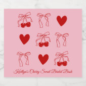 Roze Rode strik Cherry Sweet Vrijgezellenfeest Cha Sparkling Wijnetiket (Enkel label)