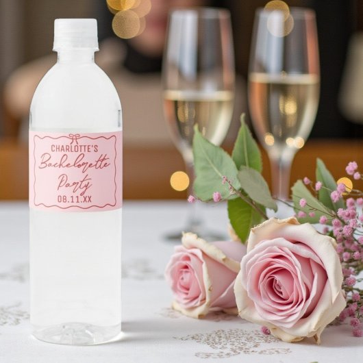 Roze & Rode Strik Feest Bruidsnaam Waterfles Etiket