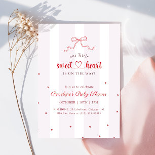 Roze Rode Strik Hart Klein Liefje Baby Shower Kaart
