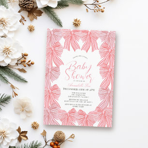 Roze & Rode strik/lint Coquette Meisje Baby shower Kaart
