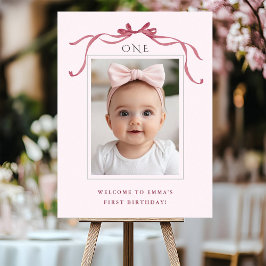 Roze Rode Strik Meisje 1e Verjaardag Welkom Poster