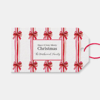 Roze rode strikken Kerstmis Cadeaulabel
