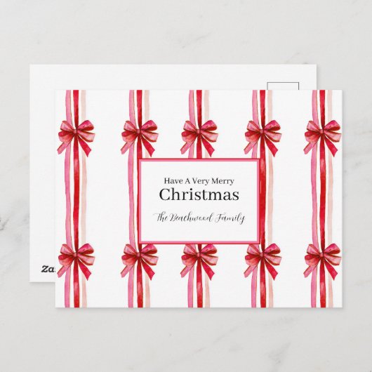 Roze rode strikken Kerstmis Feestdagenkaart (Voorkant / Achterkant)