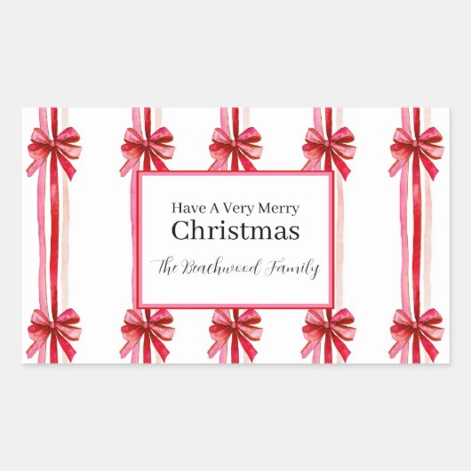 Roze rode strikken Kerstmis Rechthoekige Sticker (Voorkant)