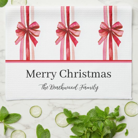 Roze rode strikken Kerstmis Theedoek (Gevouwen)