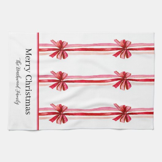 Roze rode strikken Kerstmis Theedoek (Horizontaal)