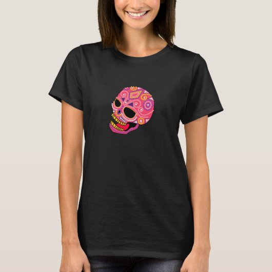 Roze rode suikerschedel t-shirt (Voorkant)