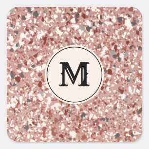  roze rode terrazzo Retro Patroon Vierkante Sticker