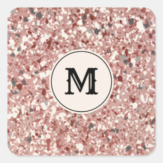 roze rode terrazzo Retro Patroon Vierkante Sticker