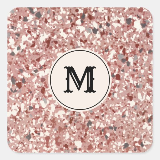  roze rode terrazzo Retro Patroon Vierkante Sticker (Voorkant)