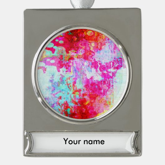 Roze rode textuur verzilverd banner ornament (Voorkant)
