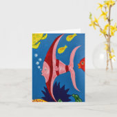 Roze & Rode Tropische Vissen Kaart (Gele Bloem)