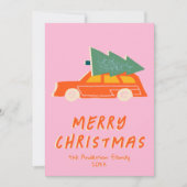  Roze Rode Truck Funky Abstracte Kerst Feestdagenkaart (Voorkant)