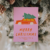  Roze Rode Truck Funky Abstracte Kerst Feestdagenkaart