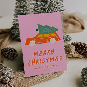  Roze Rode Truck Funky Abstracte Kerst Feestdagenkaart