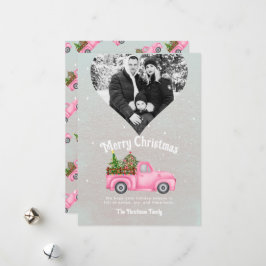  roze rode truck kerstboom hart foto feestdagenkaart