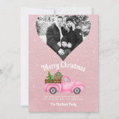 roze rode truck kerstboom hart foto feestdagenkaart (Voorkant)