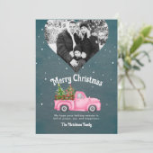  roze rode truck kerstboom hart foto feestdagenkaart (Staand voorkant)