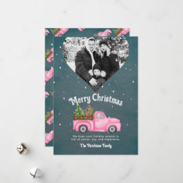 roze rode truck kerstboom hart foto feestdagenkaart