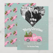  roze rode truck kerstboom hart foto feestdagenkaart (Voorkant / Achterkant)