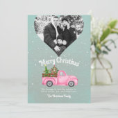 roze rode truck kerstboom hart foto feestdagenkaart (Staand voorkant)