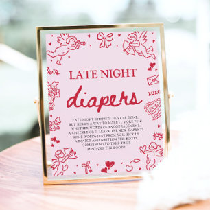 Roze Rode Valentijn Baby Borrel Late Night Luiers Poster