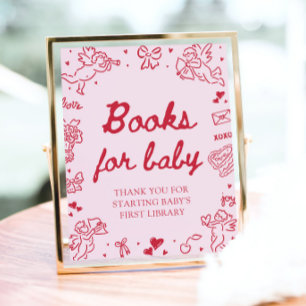 Roze Rode Valentijn Baby Shower Boeken voor Baby S Poster