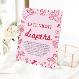 Roze Rode Valentijn Baby Shower Nachtelijke Luiers Reclamebord Met Voetstuk