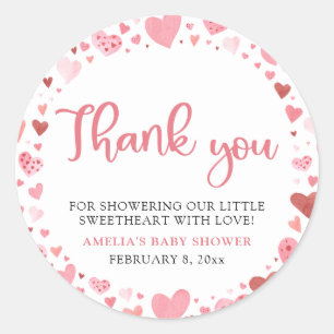 Roze Rode Valentijn Een Kleine Liefje Baby shower Ronde Sticker