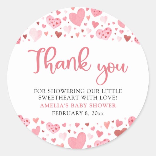 Roze Rode Valentijn Een Kleine Liefje Baby shower Ronde Sticker (Voorkant)