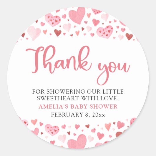 Roze Rode Valentijn Een Kleine Liefje Baby shower Ronde Sticker (Voorkant)