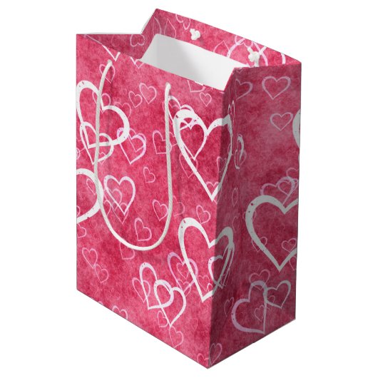 Roze rode Valentijn Gepersonaliseerd Medium Cadeauzakje (Achterkant Gekanteld)