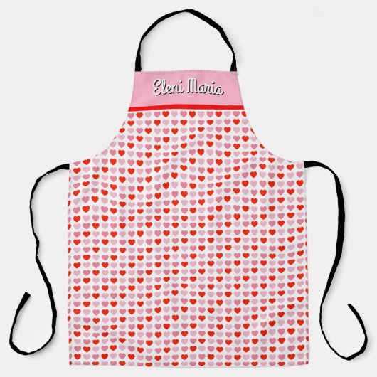 Roze & Rode Valentijn Hartpatroon Aangepaste Naam Schort (Voorkant)