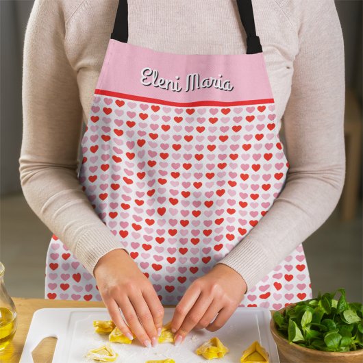 Roze & Rode Valentijn Hartpatroon Aangepaste Naam Schort