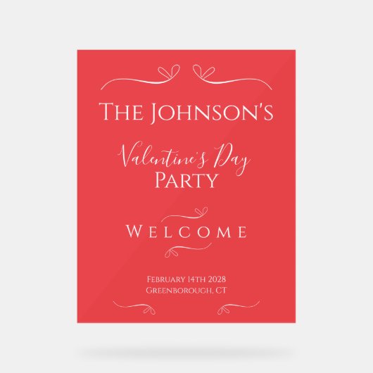 Roze Rode Valentijnsdag Feest Welkom Acryl Bord (Voorkant)