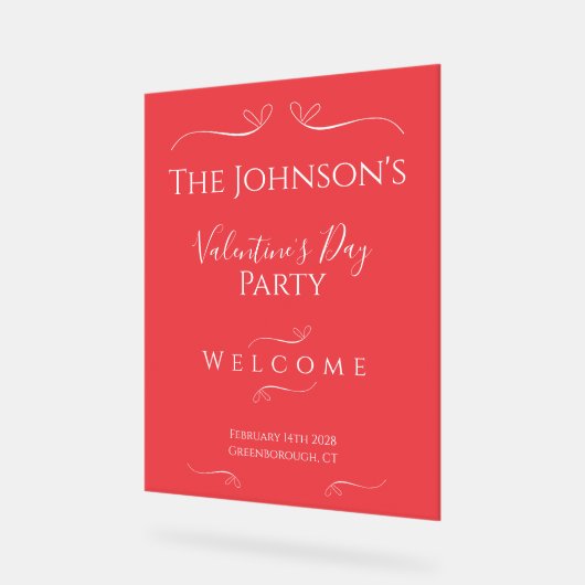 Roze Rode Valentijnsdag Feest Welkom Acryl Bord (Hoek)