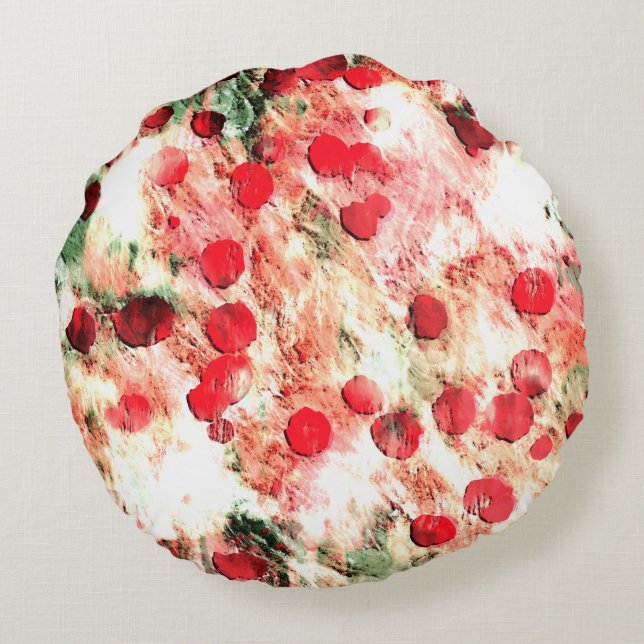 Roze Rode Vies Polka Dot Grunge Rond Kussen (Achterkant)