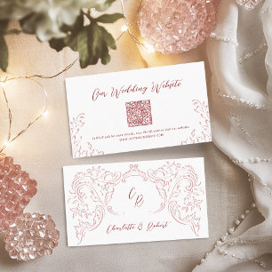 Roze Rode Vintage Bloeiende QR-code Website Kaart Plaatskaartje