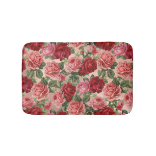 Roze Rode Vintage Bloempatroon op Roze Rose Gold Badmat
