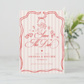 Roze & Rode Vintage Cupido  Save The Date (Staand voorkant)