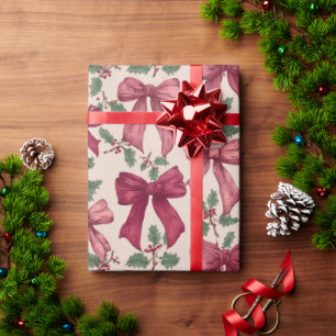 Roze Rode Vintage Kerst Bogen Wrapping Paper Cadeaupapier