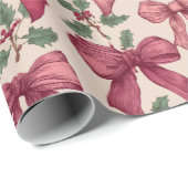 Roze Rode Vintage Kerst Bogen Wrapping Paper Cadeaupapier (Rol Hoek)
