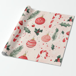 Roze rode vintage kerst cadeaupapier
