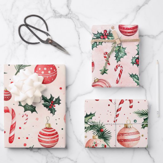 Roze rode vintage kerst inpakpapier vel (Voorkant)