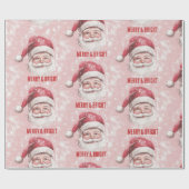 Roze & Rode Vintage Kerstman Vrolijk en helder Cadeaupapier (Vlak)
